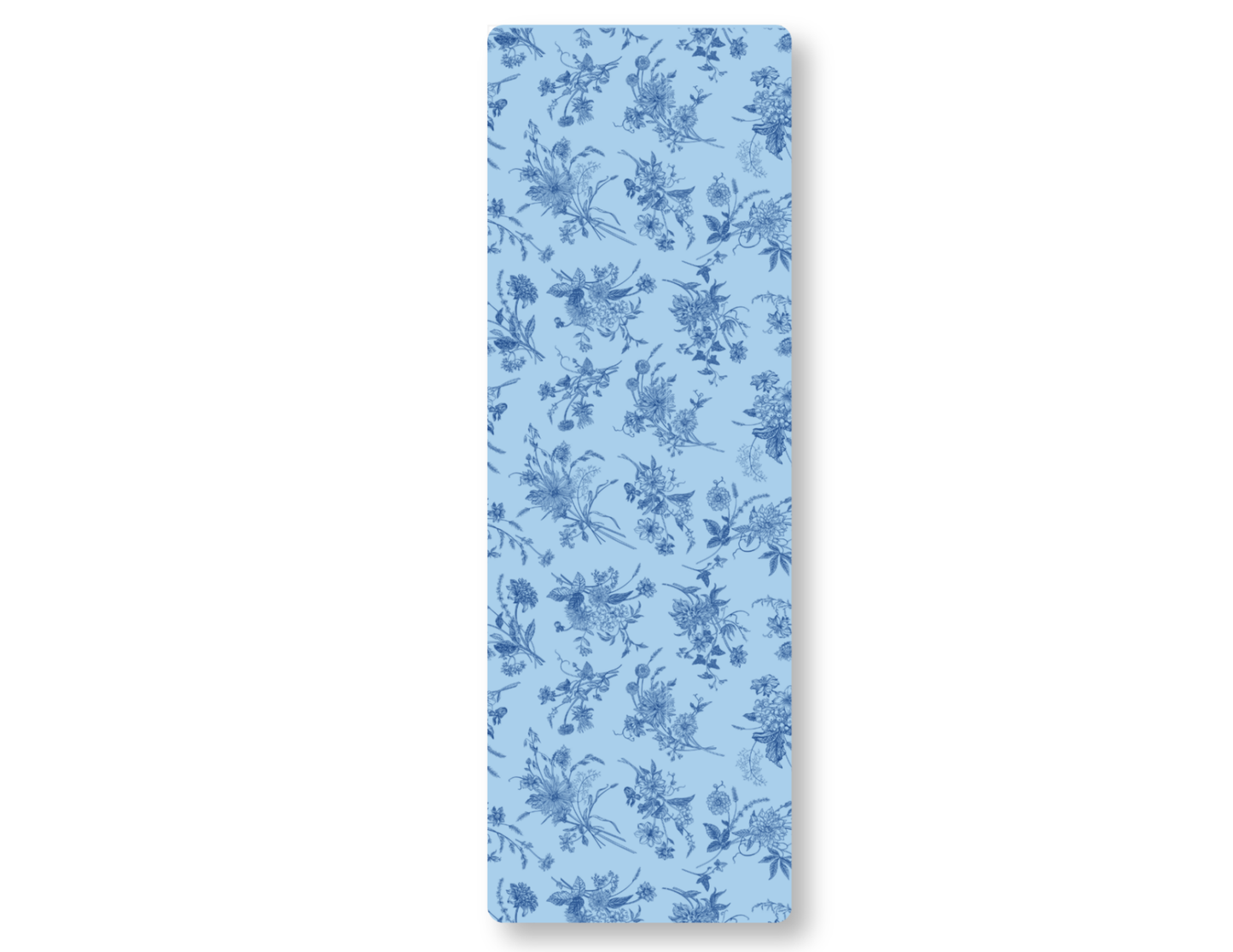 Toile style Floral patterned bookmark on a light blue background