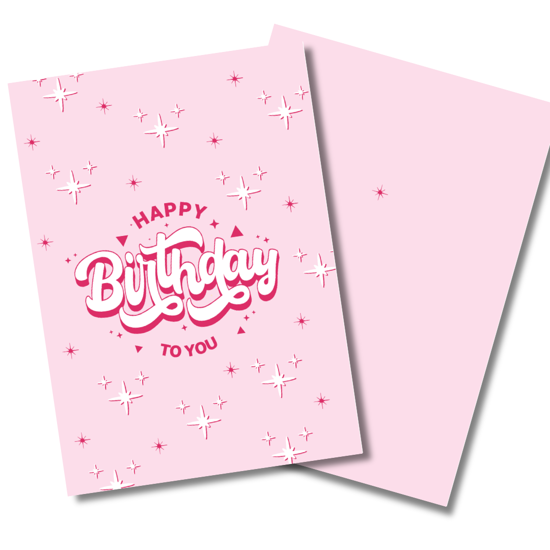 Pink birthday card with 'Happy Birthday to you' text on a white background