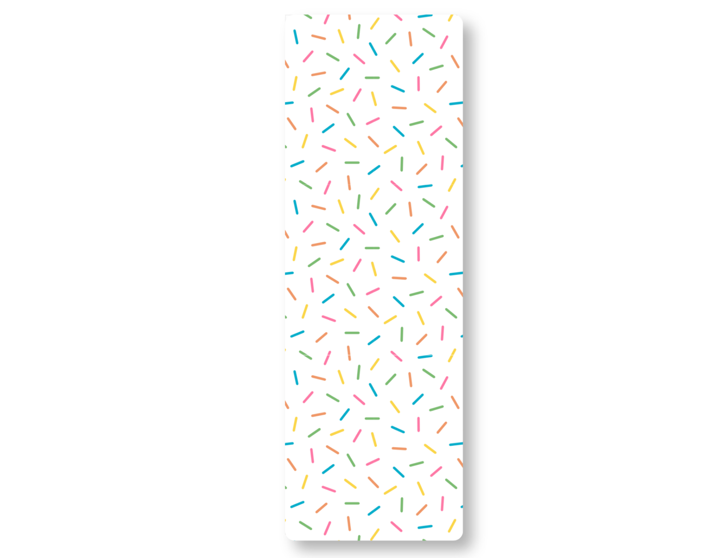 Bookmark with colorful sprinkles pattern on a white background