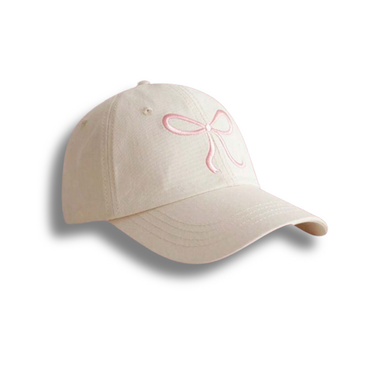 Embroidered Bow Baseball Cap - White