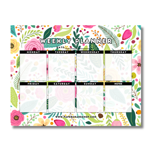 White Florals Weekly Planner Pad