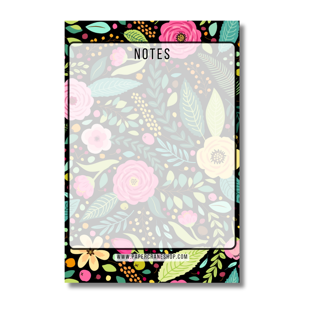 Black Floral Notepad