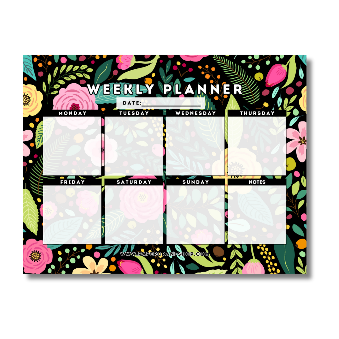 Black Florals Weekly Planner Pad