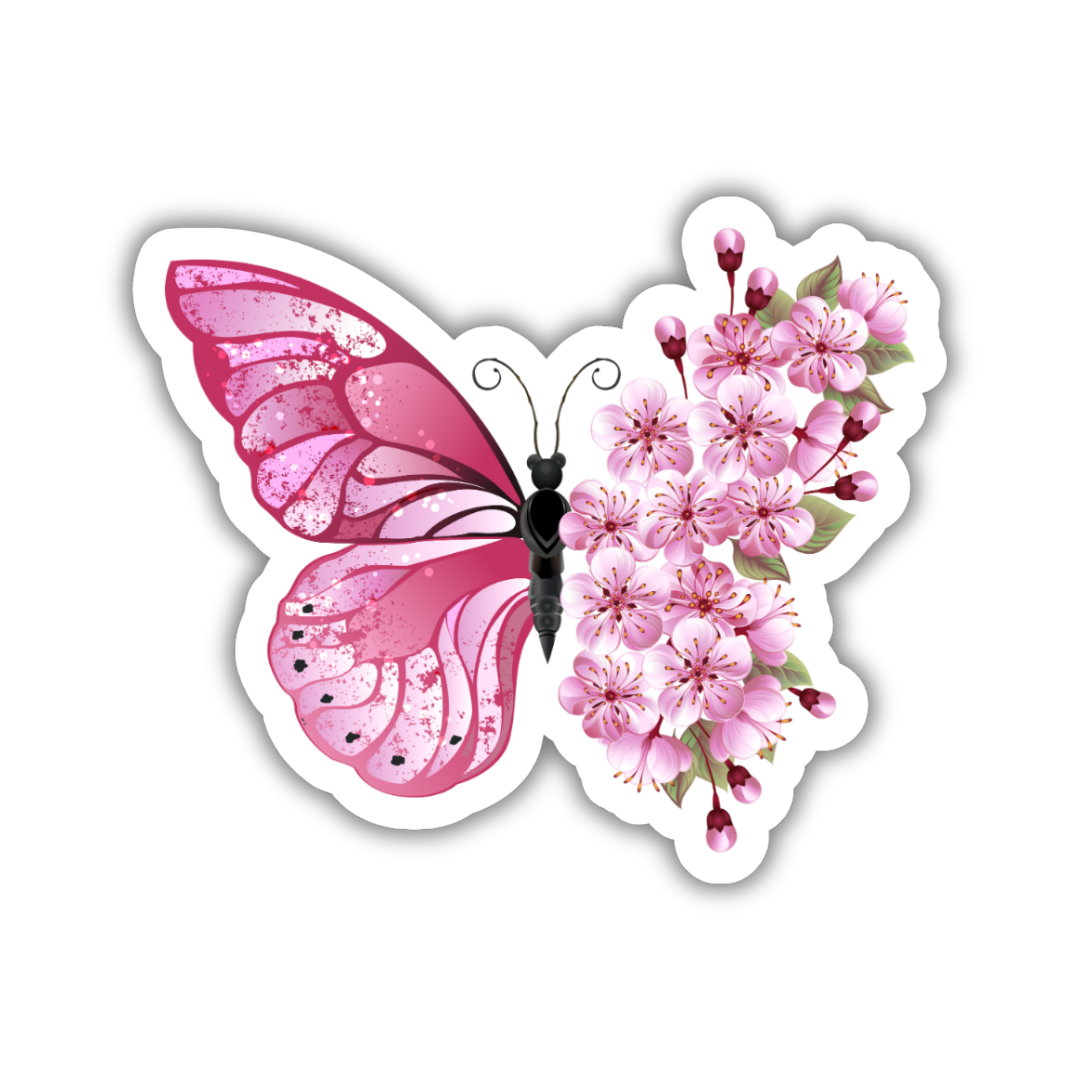 Pink Floral Butterfly Sticker