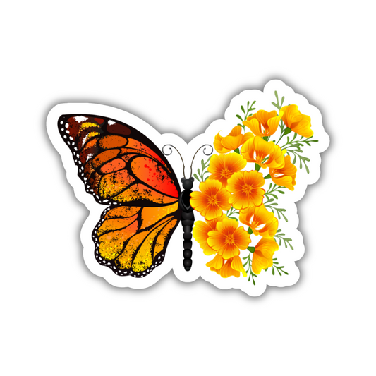 Gold Floral Butterfly Sticker