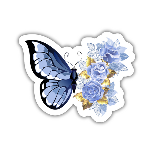 Blue Floral Butterfly Sticker