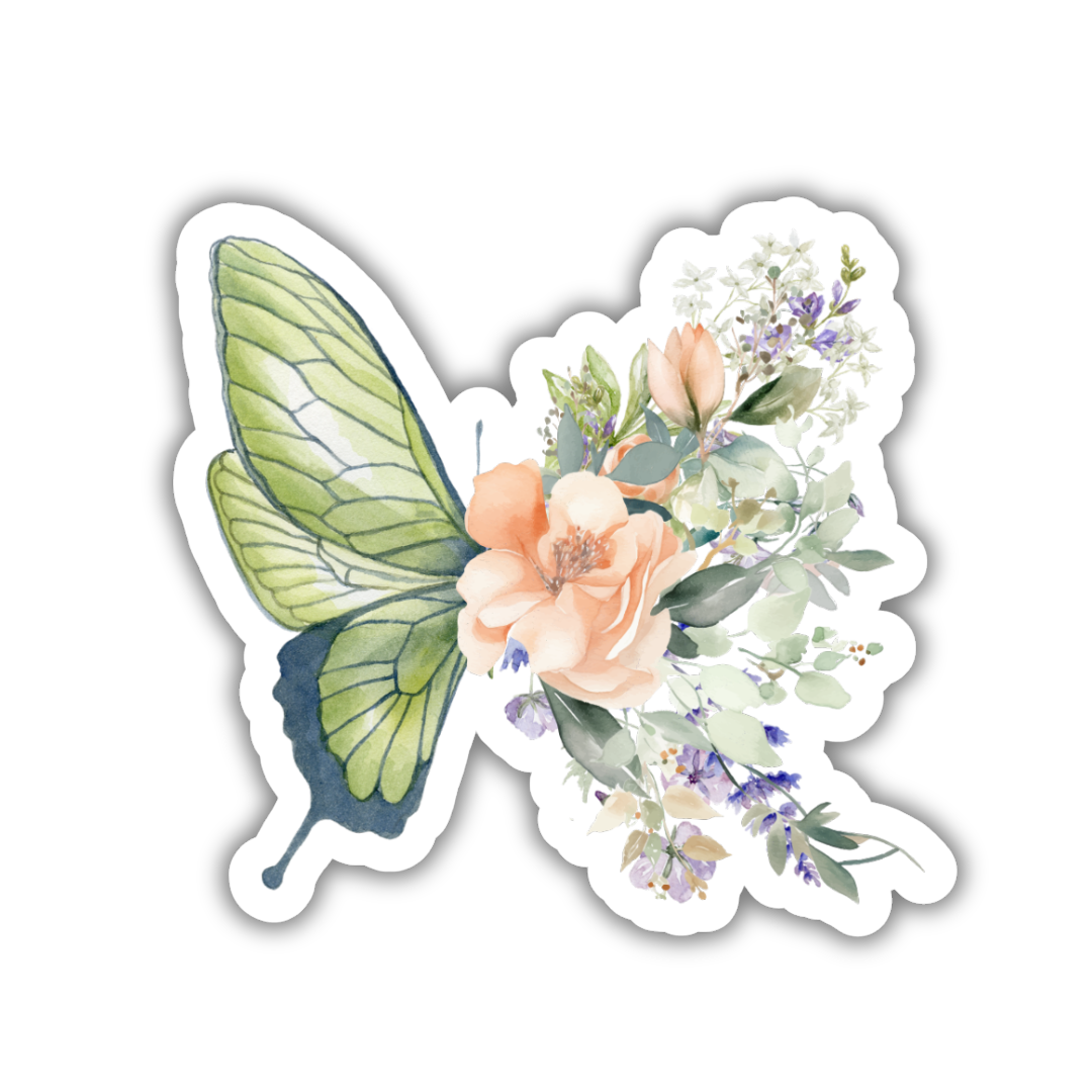 Green Floral Butterfly Sticker