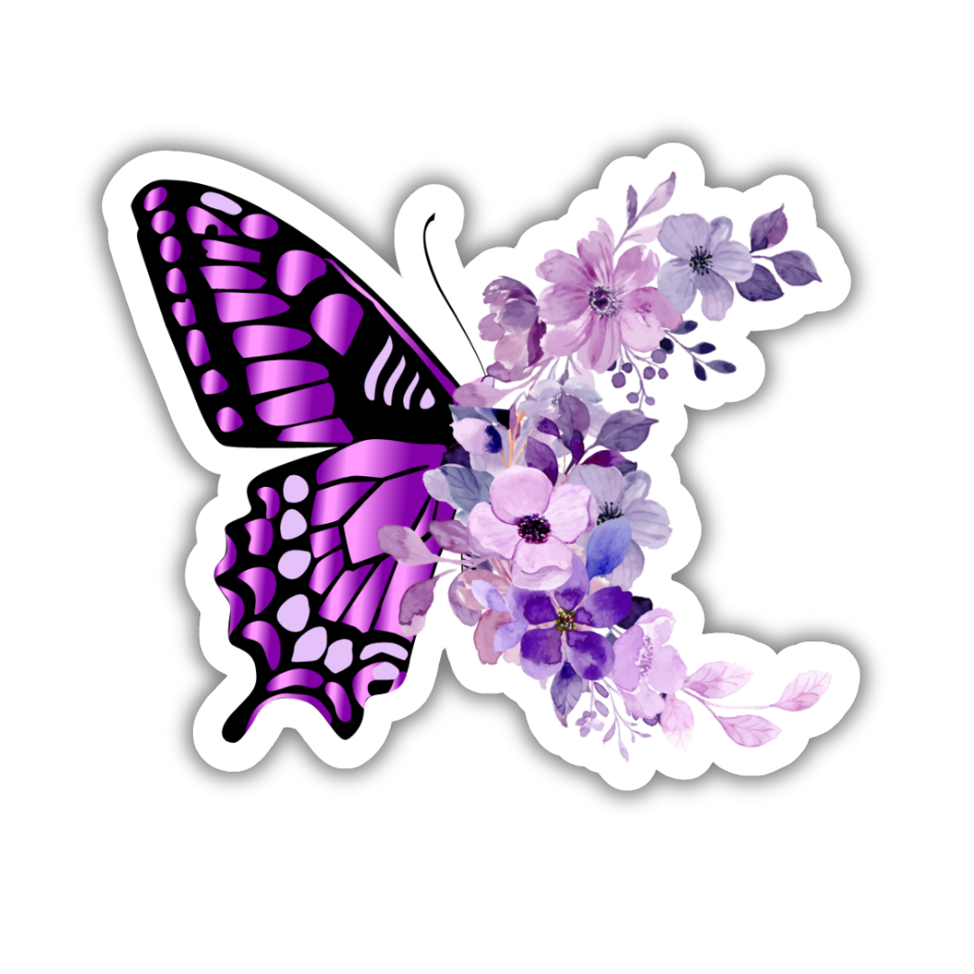 Purple Floral Butterfly Sticker