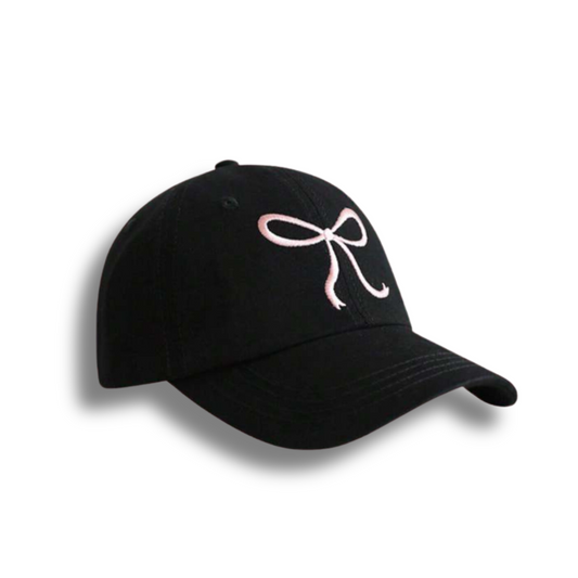 Embroidered Bow Baseball Cap - Black