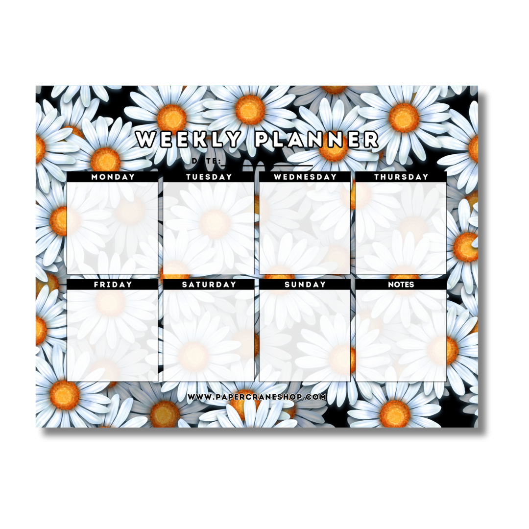 Black Daisies Weekly Planner Pad