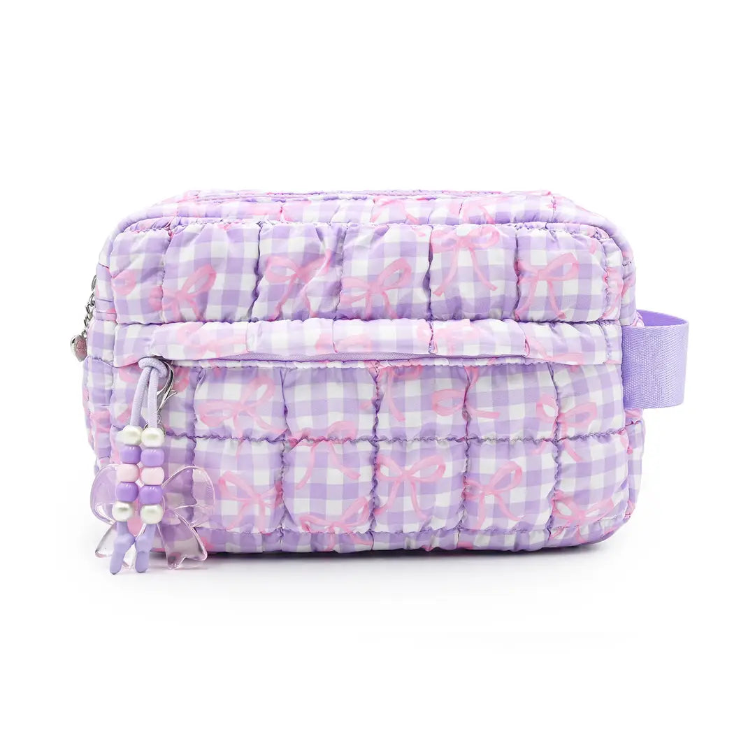 Quilted Striped Bow Pouch Purple