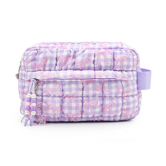 Quilted Striped Bow Pouch Purple