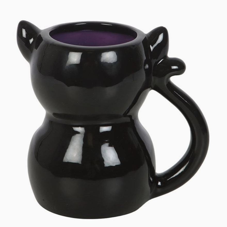 Black cat-shaped mug on a white background