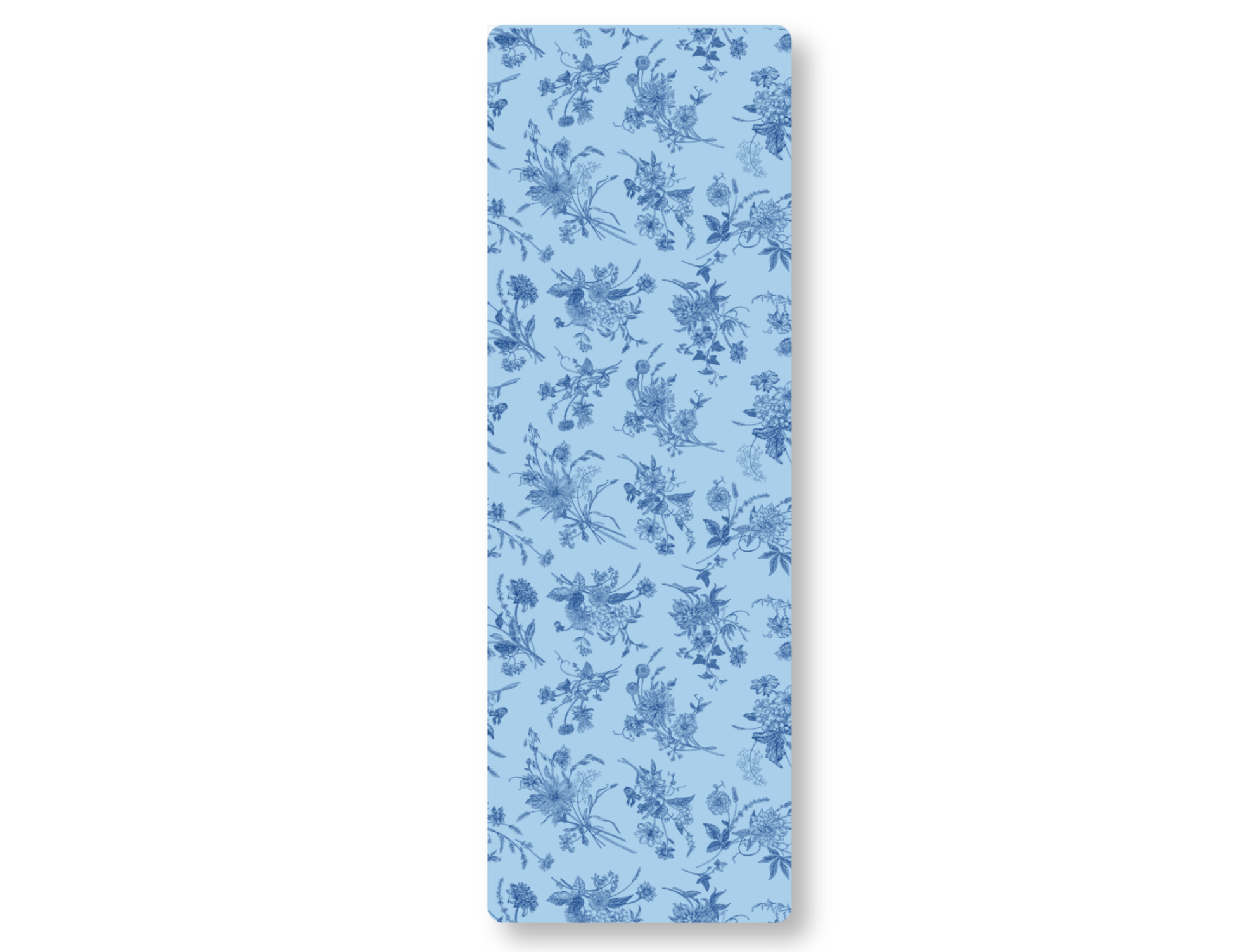 Toile style Floral patterned bookmark on a light blue background