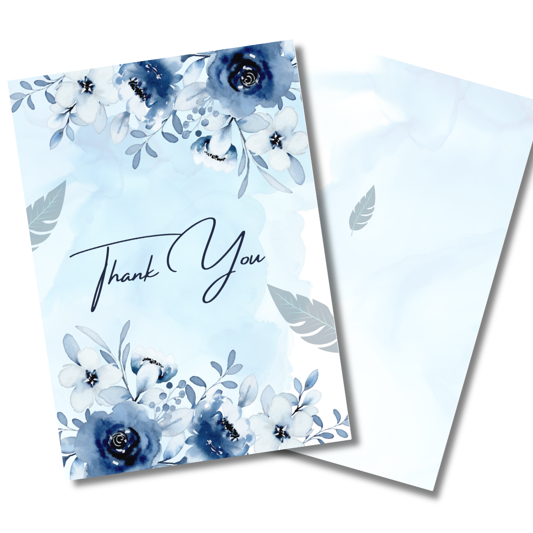 Floral card with 'Thank You' text on a matching envelope