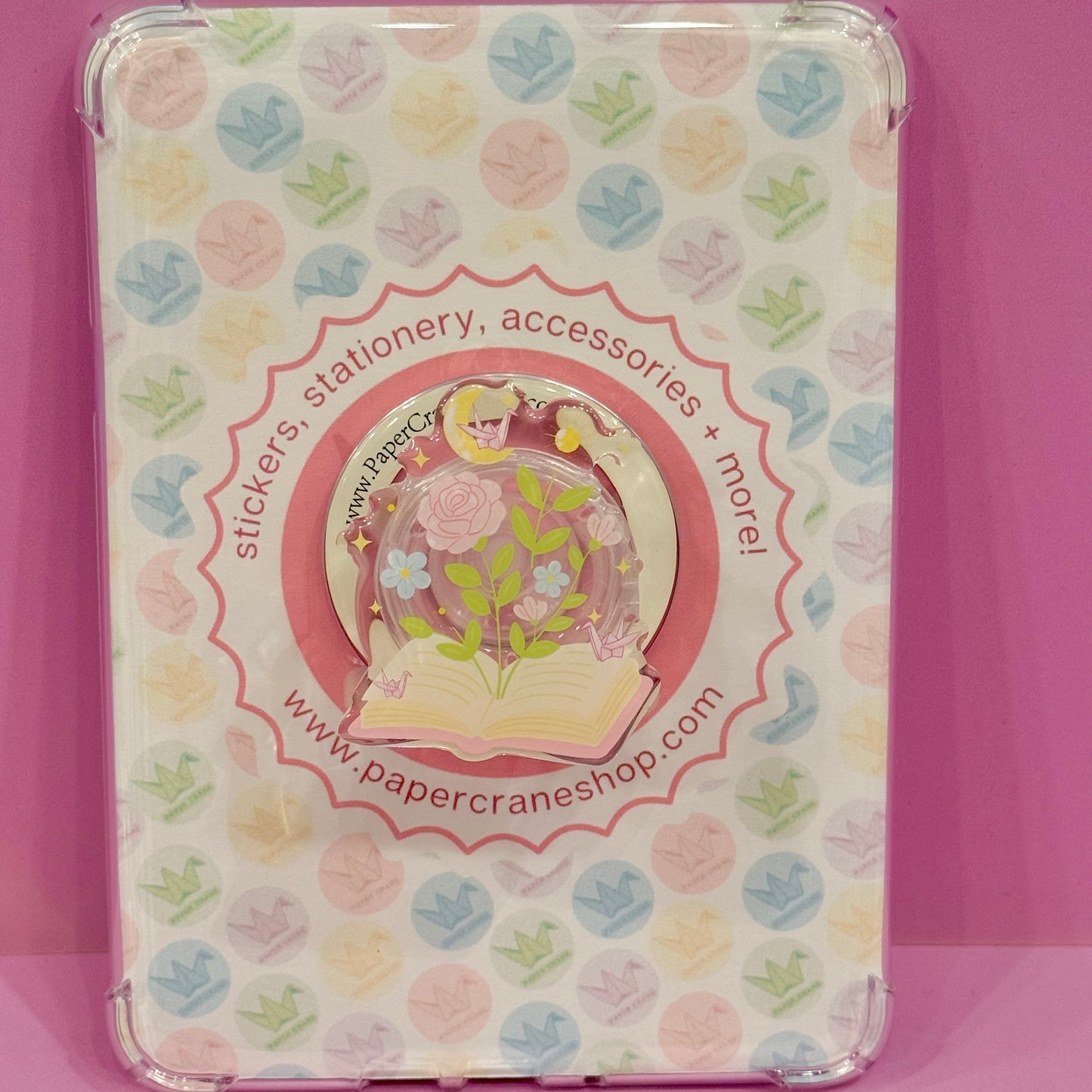 magsafe phone grip with books and flowers and pastel aesthetic