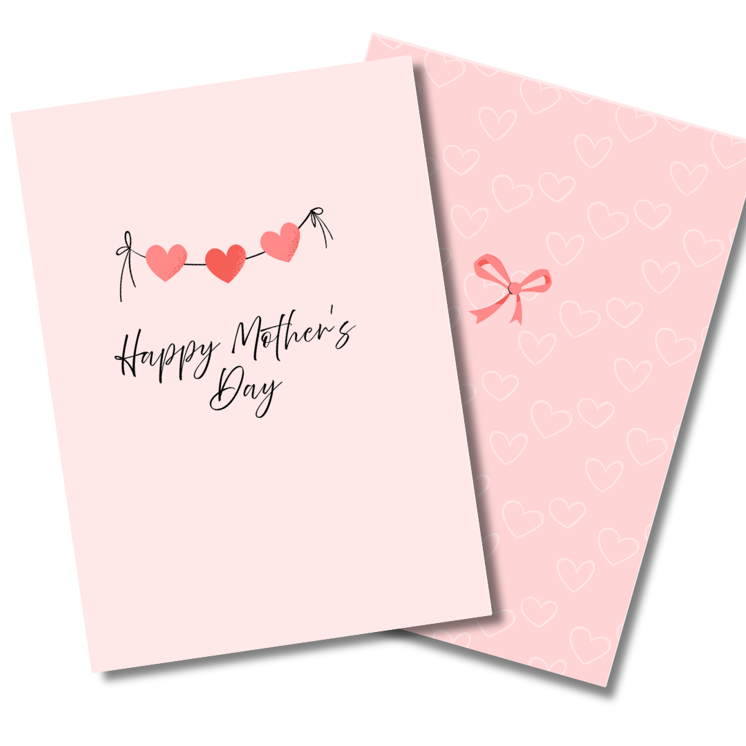 Two pink greeting cards with 'Happy Mother's Day' text and decorative elements on a white background.