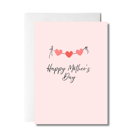 Greeting card with 'Happy Mother's Day' text and heart design on a pink background