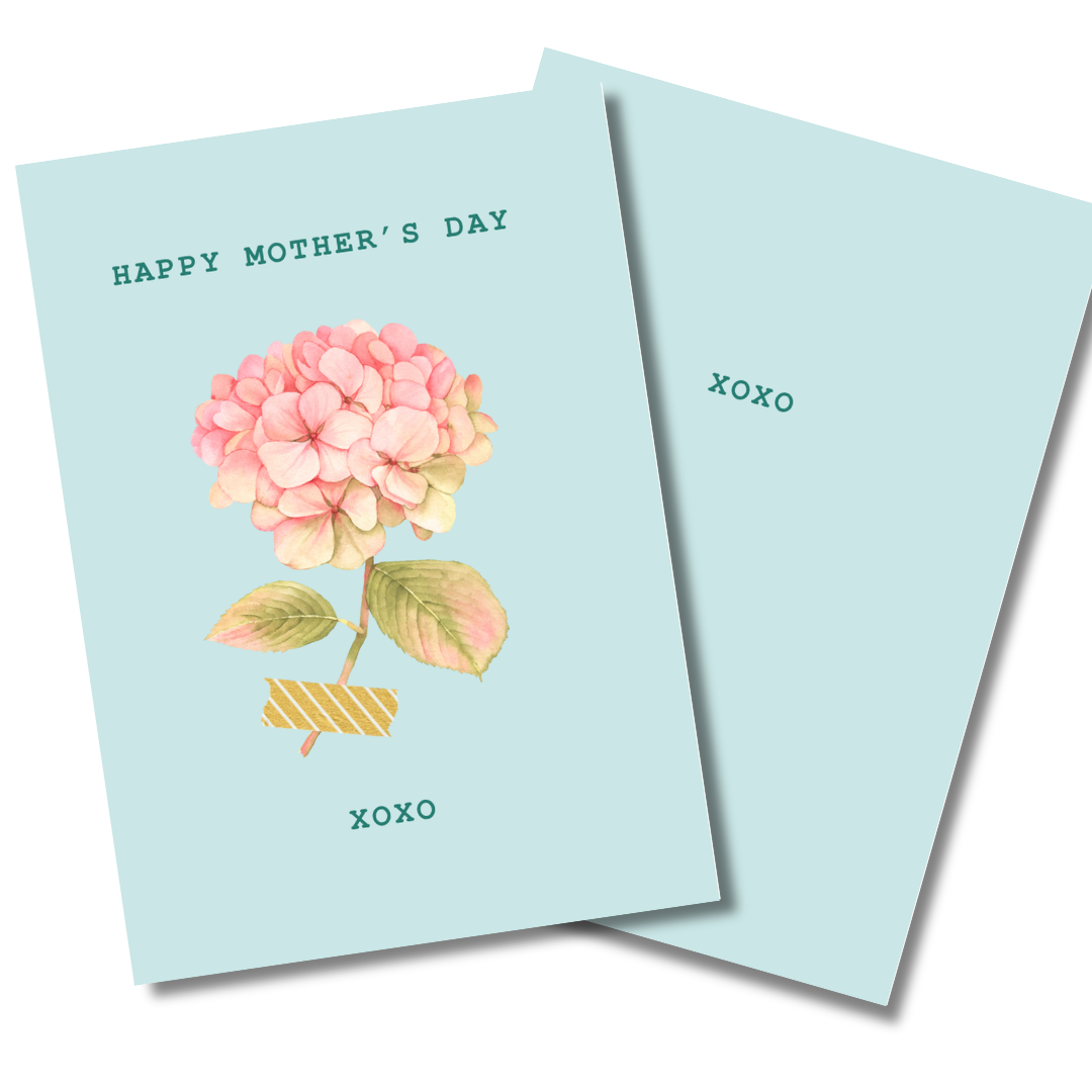 Two light blue greeting cards with floral design and 'Happy Mother's Day' text on a white background.