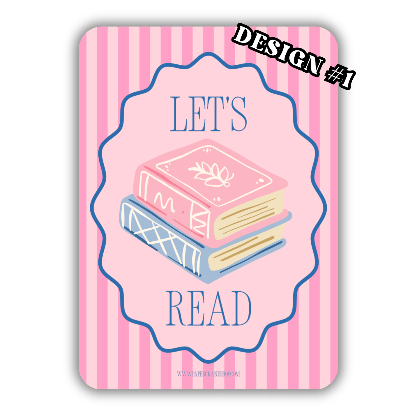 Case insert with pink cover and 'Let's Read' design on a white background