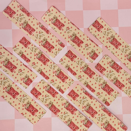 valentine theme bookmarks on a pink checkered background