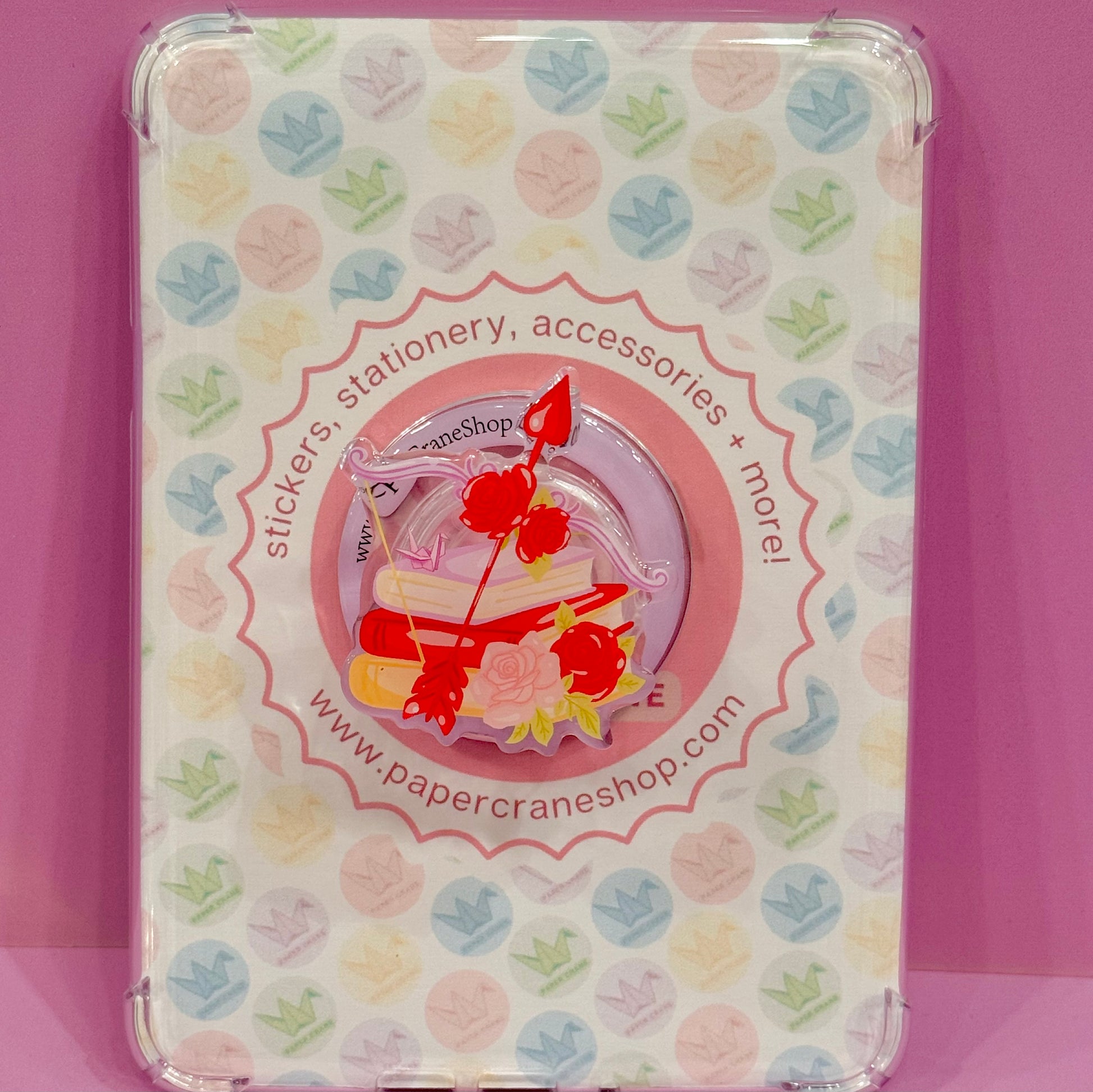 Phone case magnetic holder with colorful design with books flowers and bow and arrow