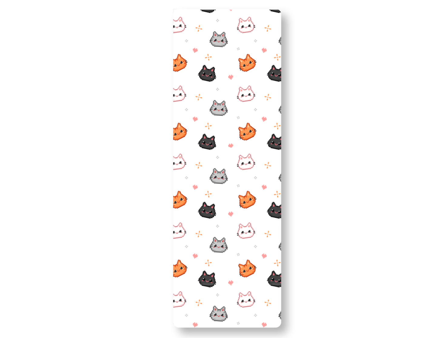 Patterned bookmark with pixelated cartoon cats and on a white background