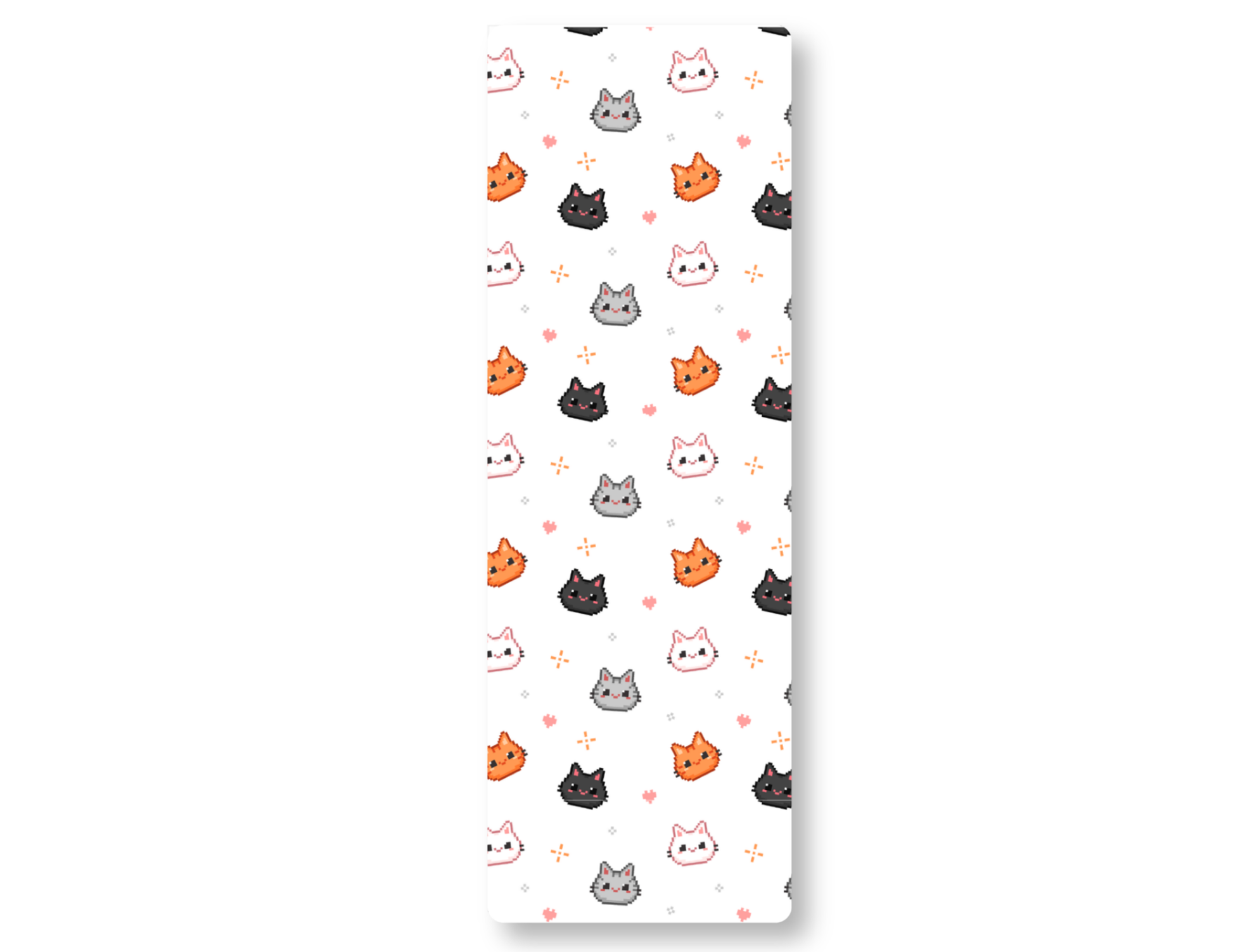 Patterned bookmark with pixelated cartoon cats and on a white background