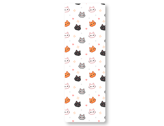 Patterned bookmark with pixelated cartoon cats and on a white background