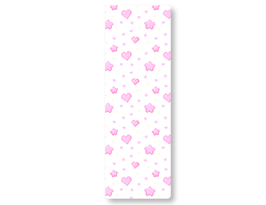 Bookmark with a pattern of pixelated pink hearts and stars on a white background