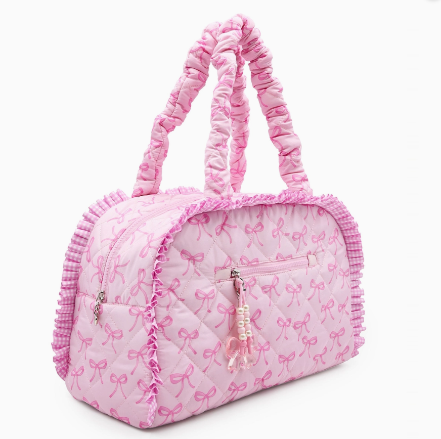 Quilted Pink Bows Medium Duffle Bag