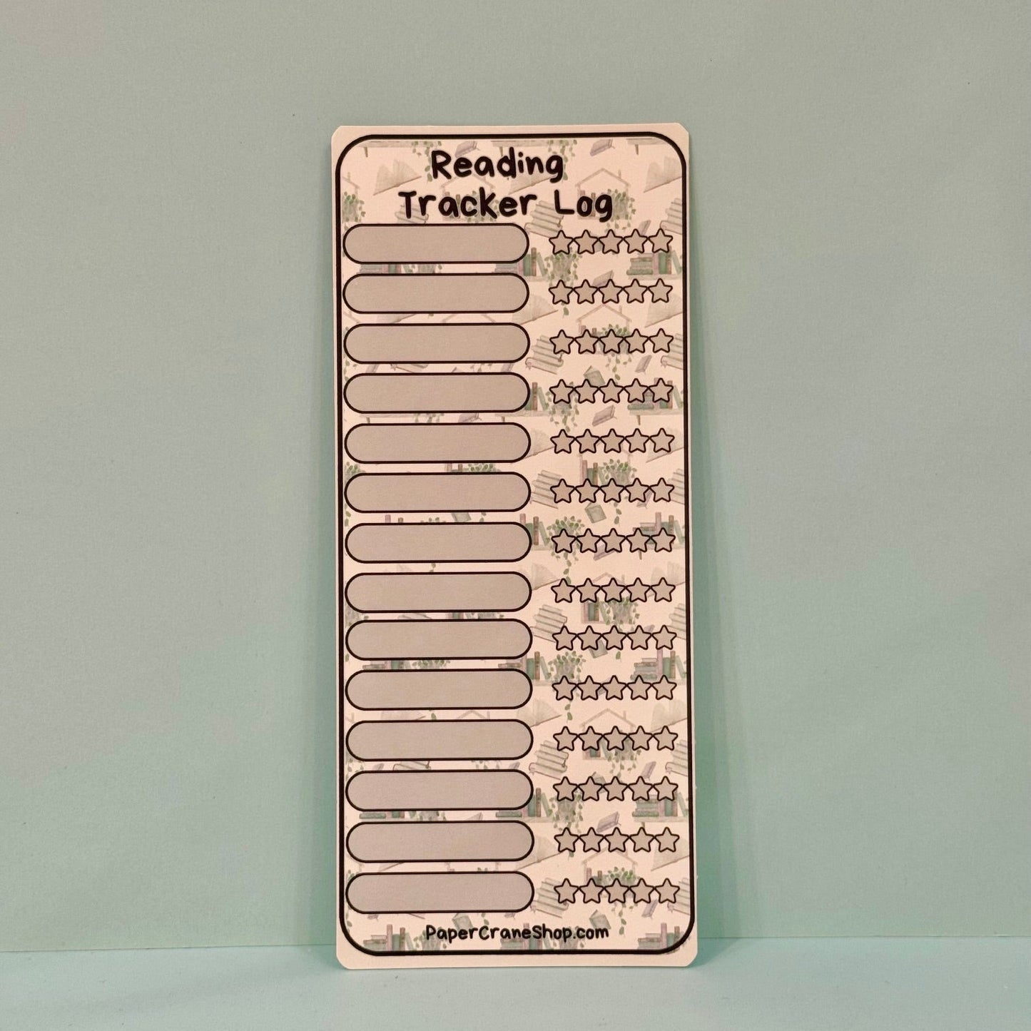 Reading tracker log with star ratings on a light gray background