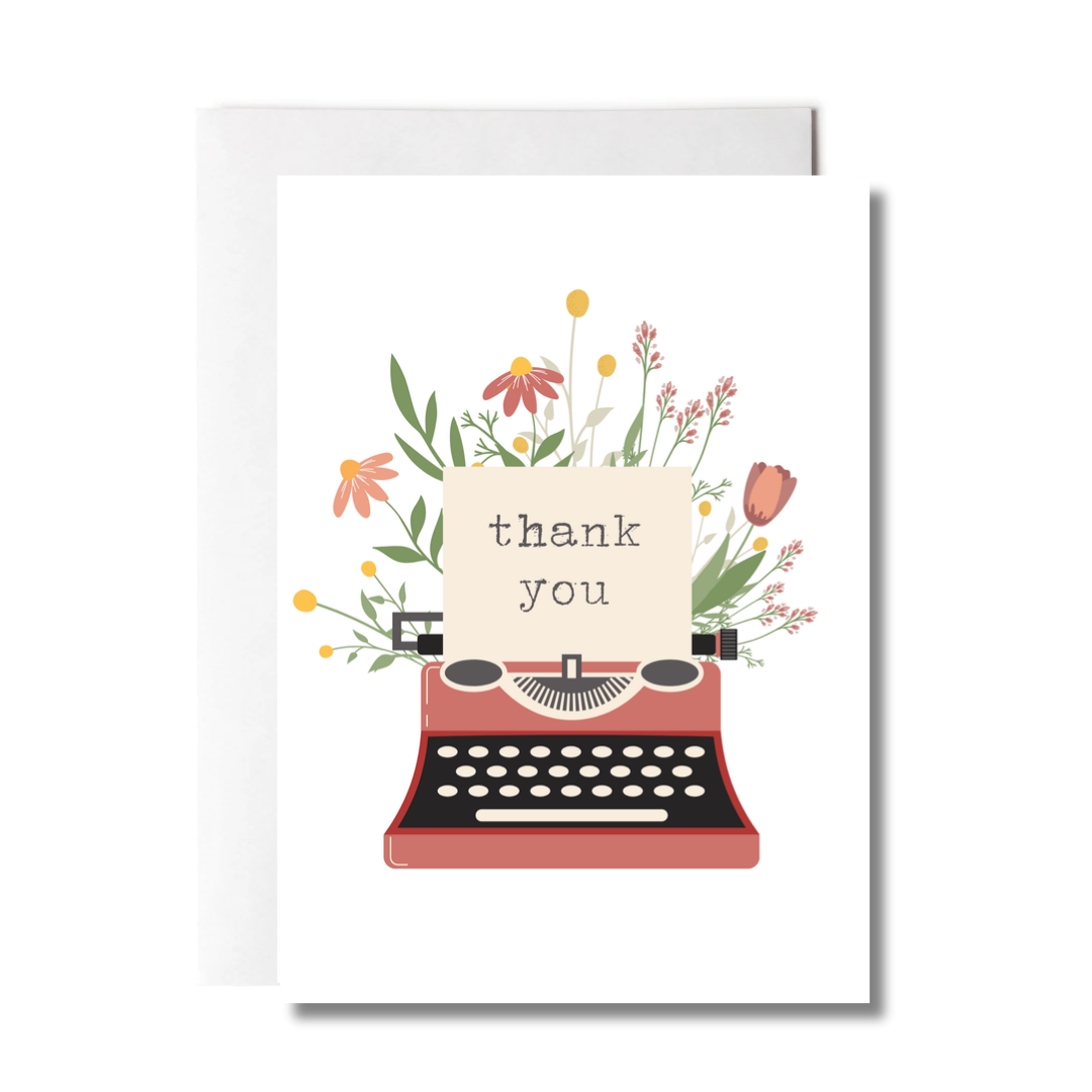 Floral Typewriter Thank You Card