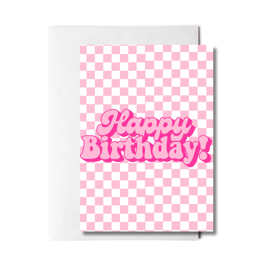 Pink Checkered Birthday Card