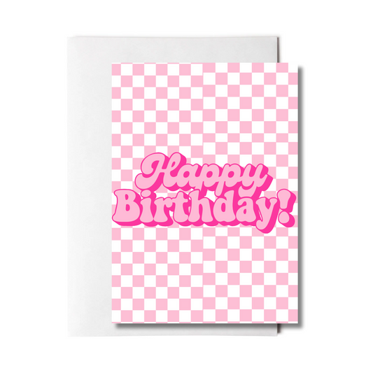 Pink Checkered Birthday Card