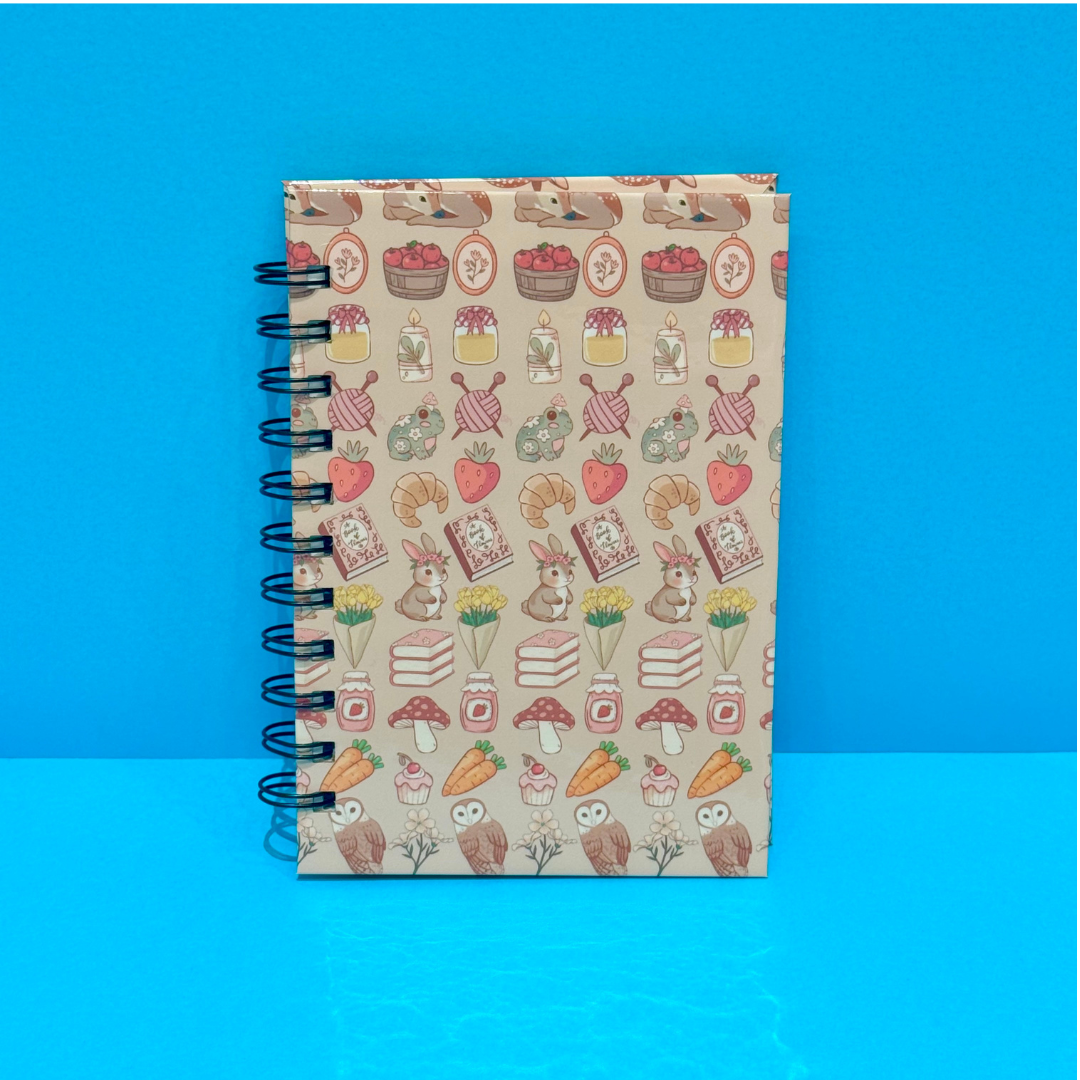 Notebook with a colorful pattern on a blue background