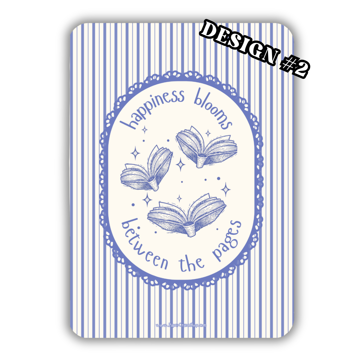 case insert with blue and white striped design and book illustration on a white background