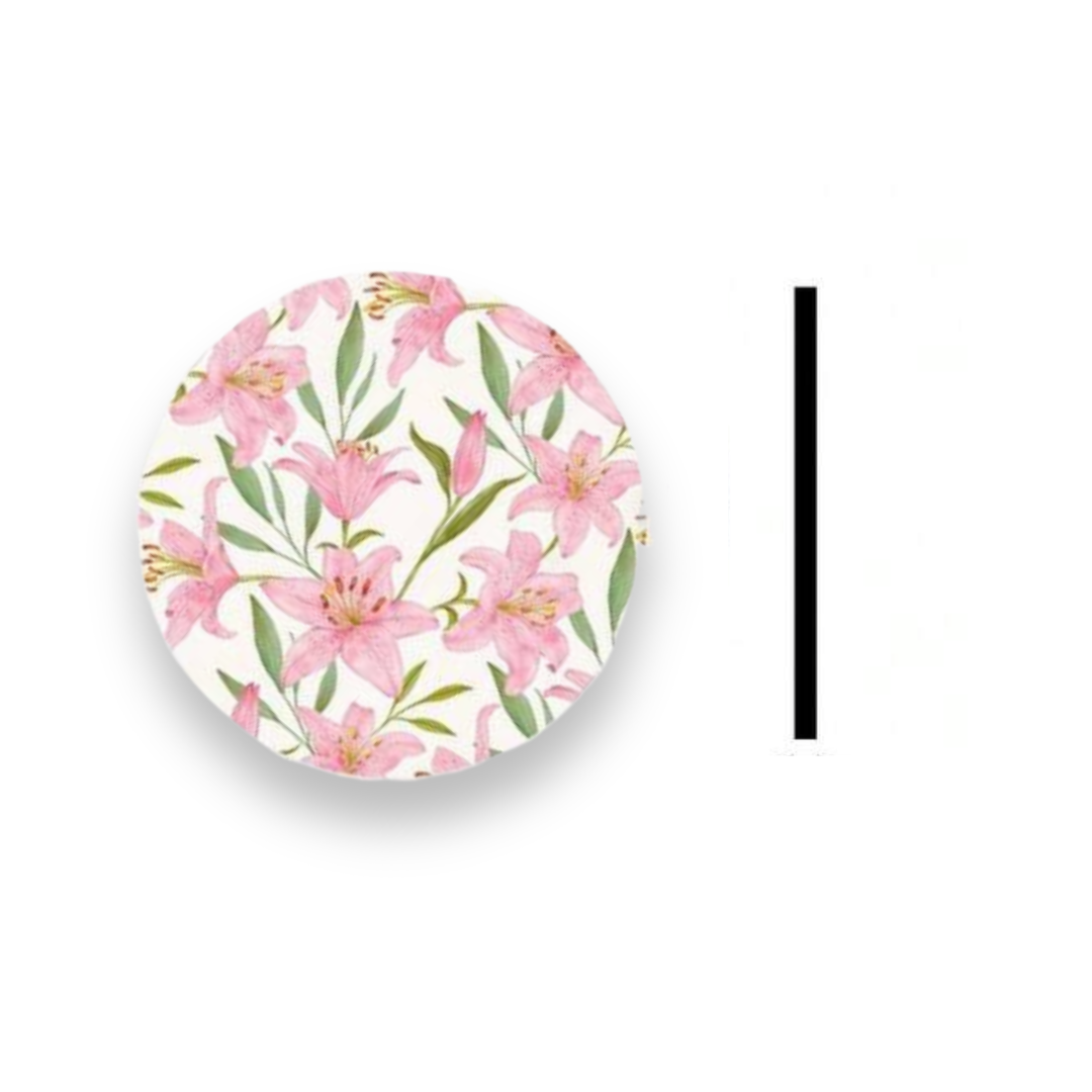 set of car coasters with pink lily design