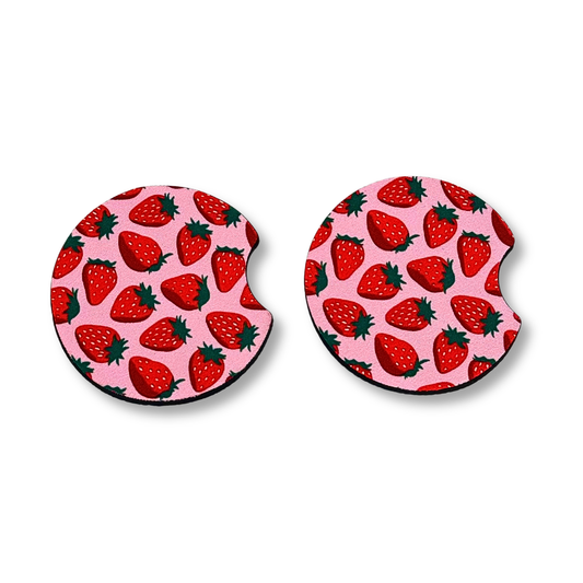 car coasters with pink strawberry pattern